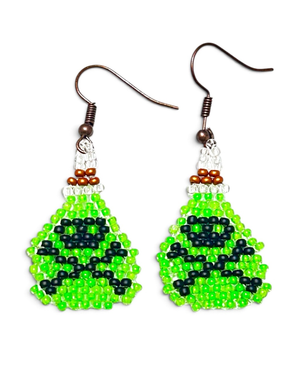 GrandmaMia Poison Bottle Green/Black Seed Bead Earrings Halloween Gothic Chic